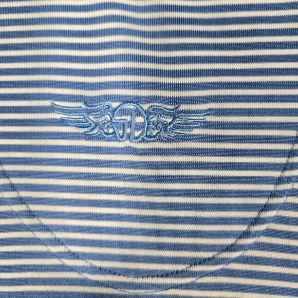 Straight Down Golf Polo Shirt Medium Men's Blue White Striped Short Sleeve - Picture 4 of 8